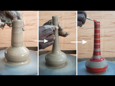 Throwing/Making a pottery vase with a thin long neck