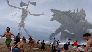 Godzilla vs Siren Head in real life 哥吉拉大�