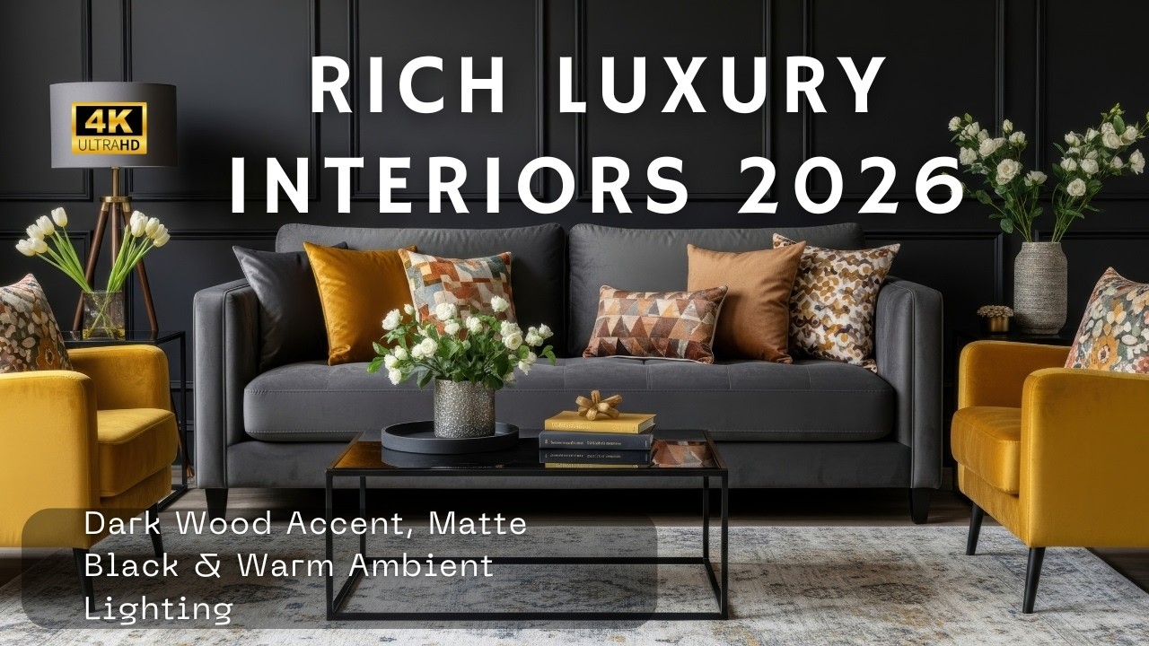 Rich Texture Luxury Interiors 2026 | Dark Wood Accent, Matte Black & Warm Ambient Lighting