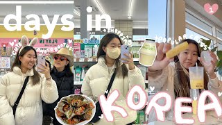 first few days in KOREA 🌷🐰 plane trip, seafood mukbang, photo booths + cafes