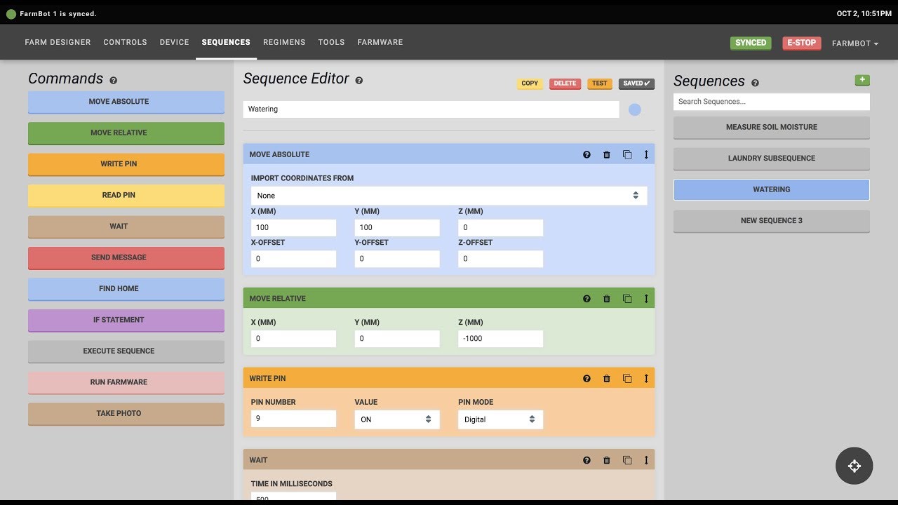 FarmBot Software: Sequences