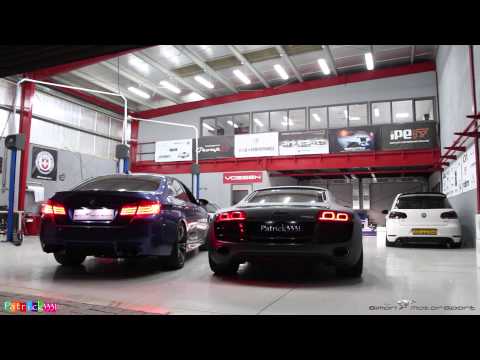 Rev Battle - BMW M5 F10 vs. Audi R8 V10 with IPE Valvetronic Exhaust @SimonMotorSportDXB