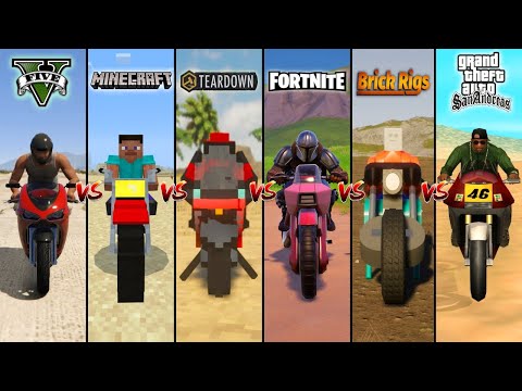 GTA 5 SPORTBIKE VS MINECRAFT VS TEARDOWN VS FORTNITE VS BRICK RIGS VS GTA SA - WHICH IS BEST?