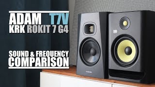 Video thumbnail for KRK Rokit 7 G4 RP7G4 vs Adam Audio T7V  ||  Sound & Frequency Response Comparison by DSAUDIO.review