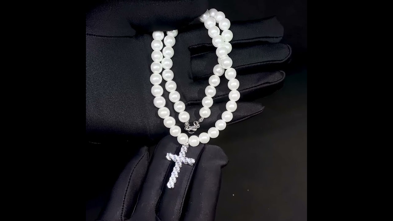 Bangice 8mm Men Pearl Necklace Cross Pendant(BP0045)