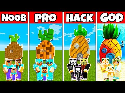 FAMILY SPONGE BOB HOUSE BUILD CHALLENGE - NOOB vs PRO vs HACKER vs GOD in Minecraft Battle
