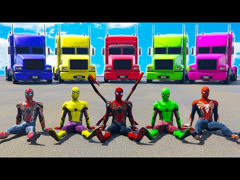 TEAM HOMEM ARANHA COM CAMINHÕES NO DESAFIO DE CORRIDA NA CIDADE!!! TRUCKS Racing Challenge SpiderMan
