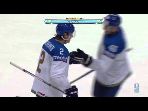 Roman Savchenko center ice goal on Reto Berra - Switzerland vs Kazakhstan