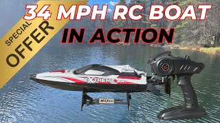 IN ACTION:  34 MPH High Speed HJ816 RC Race Boat with 2 Batteries - COUPON CODE