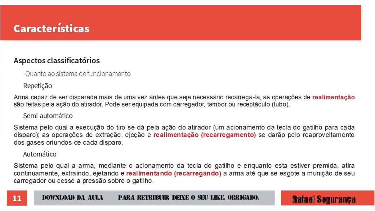 Armamento e tiro Aula 03 Quanto ao funcionamento