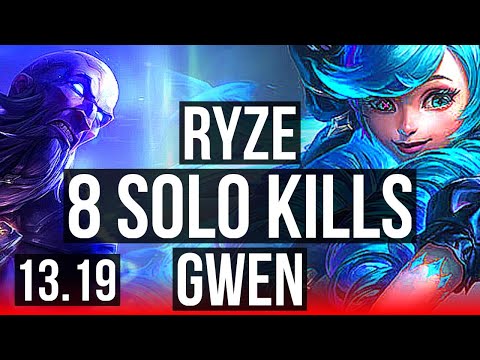 RYZE vs GWEN (TOP) | 8 solo kills, 1.1M mastery, 300+ games, Dominating | BR Master | 13.19