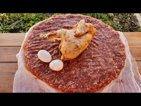UNIQUE CHICKEN STUFFED GIANT MEATBALL RECIPE | AZERBAIJANI CUISINE - ARZUMAN-KUFTA | ASMR FOOD