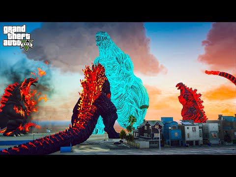 Godzilla Earth vs Burning Godzilla, Shin Godzilla and Godzilla BB - GTA 5 mods