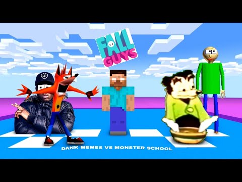 dank memes vs monster school in fall guys (WARNING: BUG ANIMATIONS)