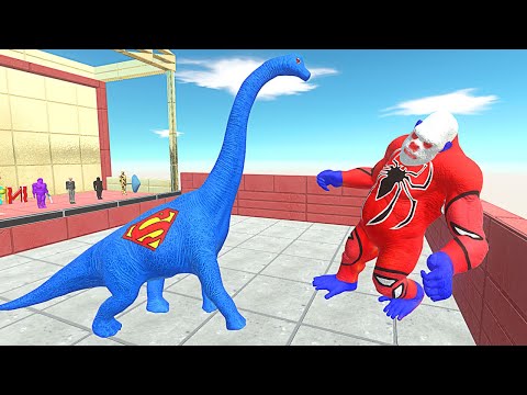 BLUE SUPERMAN BRACHIOSAURUS VS SPIDER GORO | Animal Revolt Battle Simulator