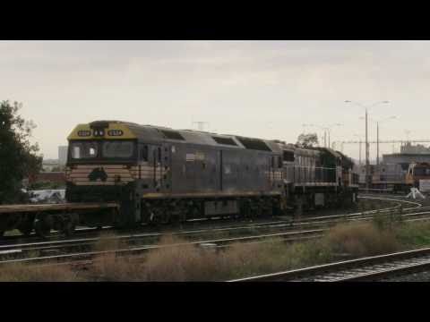 Trains in Australia: Four green locomotives on Freight Train at Dynon