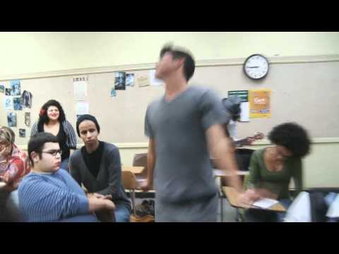 Trailer collage suggesting classroom, party and parking-lot settings used for musical numbers
