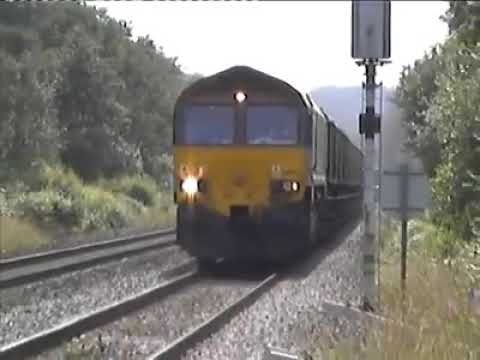 Brynna near Llanharan Class 66 No. 66012 heads an MGR in 2003.