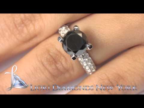 BDR-147 - 6.77 CT. Certified Natural Black Diamond Engagement Eternity Ring 14K White Gold