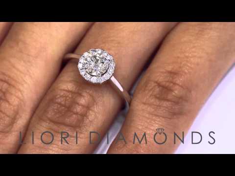 ER-SOLD-069 - 0.95 Carat F-SI1 Natural Round Diamond Engagement Ring 18k White Gold Pave Halo