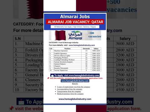 ALMARAI job vacancies in Qatar #jobsinqatar #qatarjobs #qatarjob #qatarjobvacancy #shorts #dohajobs