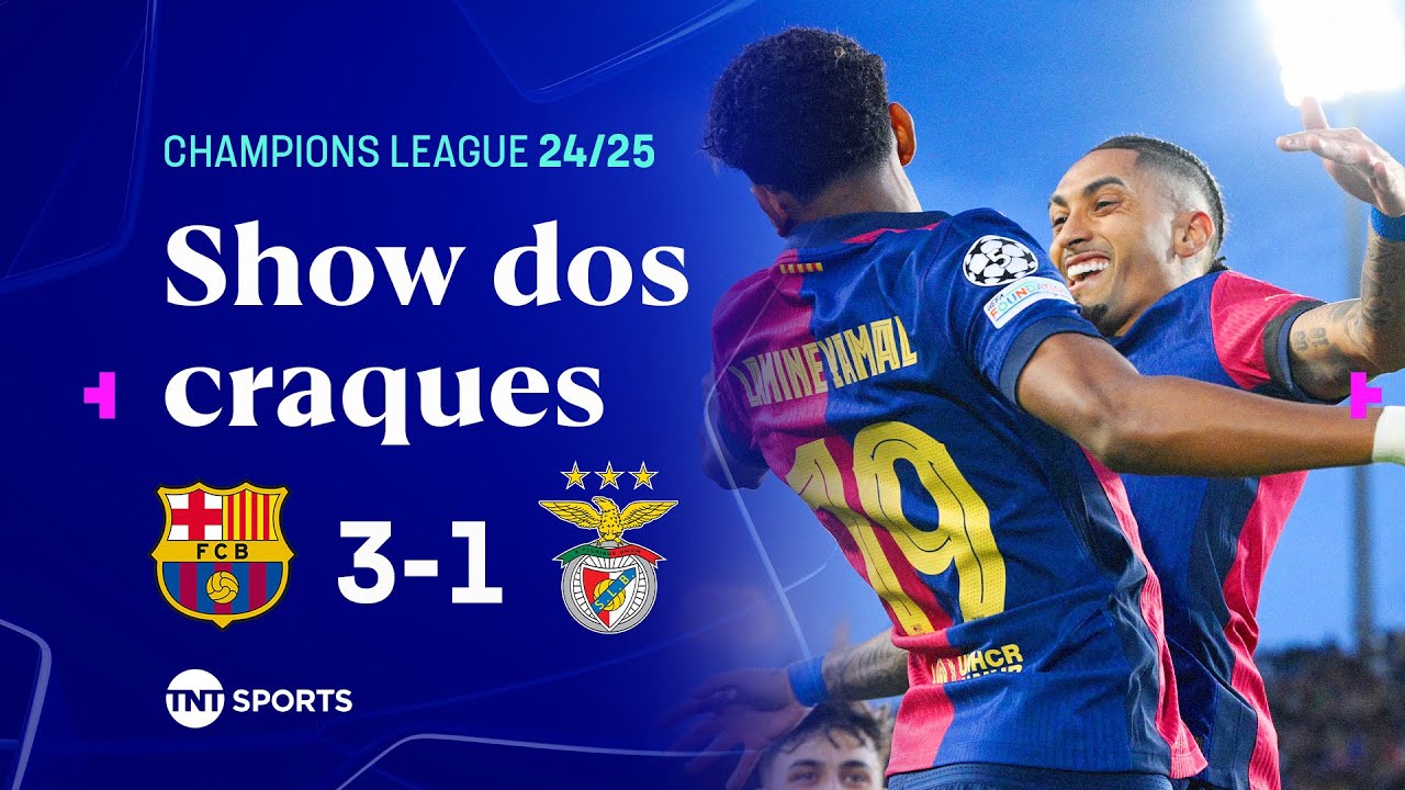 GOLAÇO E DRIBLE ABSURDO DE YAMAL PRO RAPHINHA VIRAR ARTILHEIRO DA CHAMPIONS | BARCELONA 3X1 BENFICA