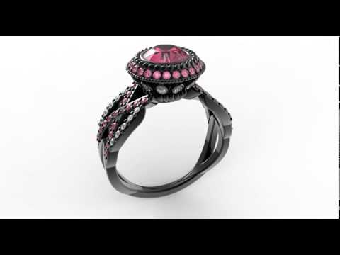 Custom Pink Sapphire Filigree Engagement Ring - Unique Black Gold Ring Design
