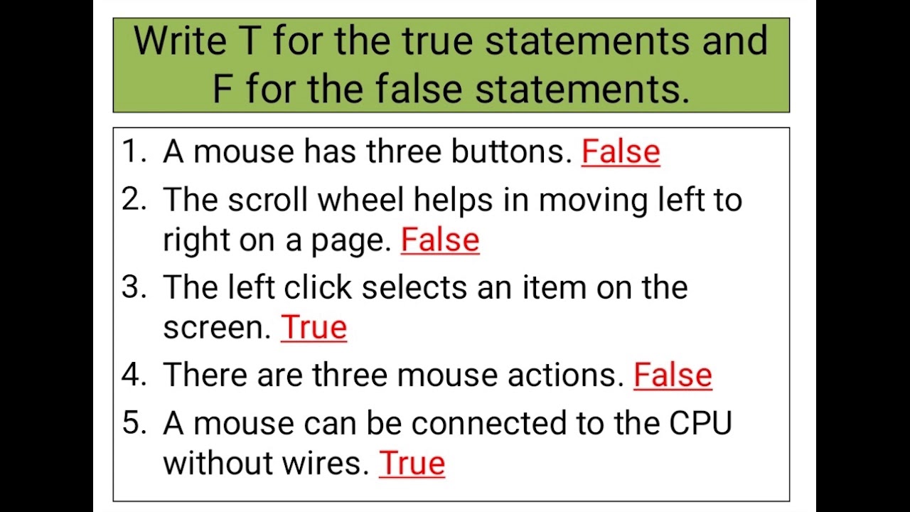 Class 2B Computer Ch 5 The Mouse   An Input Device Exercises