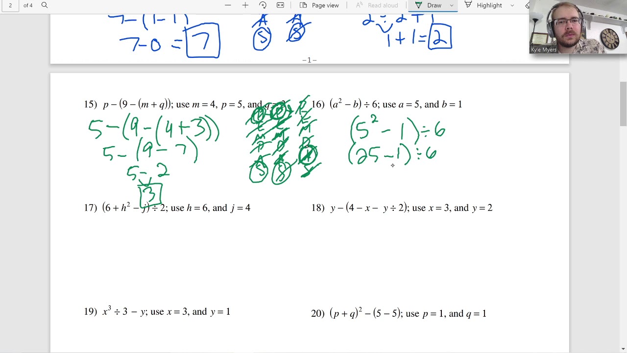 Evaluating Expressions- Algebra 1 Kuta Worksheet Series