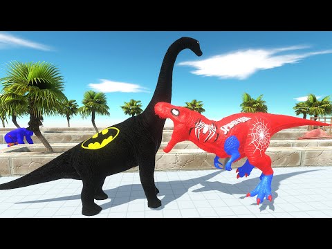 SPIDERMAN T-REX vs BATMAN BRACHIOSAURUS DEATH RUN - Animal Revolt Battle Simulator