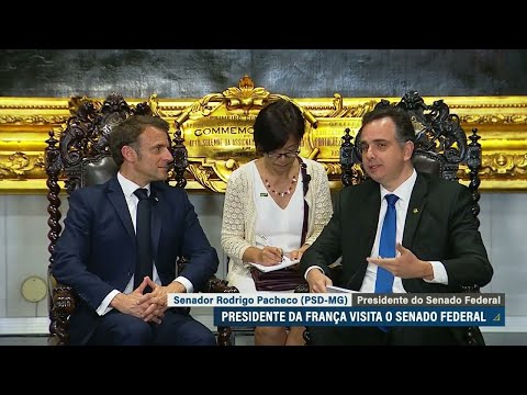 Macron no Congresso: presidente francês recebe as boas-vindas de Rodrigo Pacheco