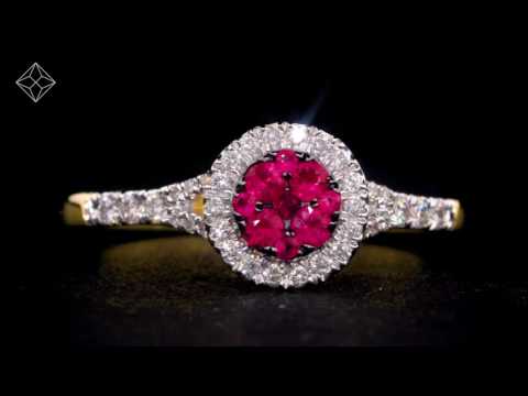 Ruby and Diamond Halo Circle Ring 18K White Gold Version - Asteria Collection - FT96-TY