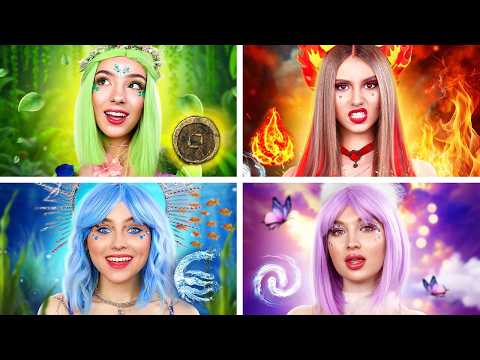Four elements: Fire, Water, Air, and Earth girls! Magical sisters in real life