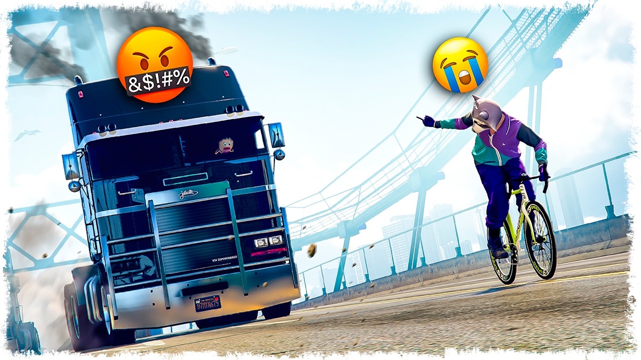 БЫЛ ЛЁХА - СТАЛ ЛЕПЁХА!!! ВЕЛОСИПЕД vs ГРУЗОВИК В GTA ONLINE!!!