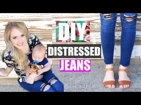 DIY: DISTRESSED BOYFRIEND JEANS | RIPPED KNEE JEANS | MOMMY MONDAY #MommyMonday