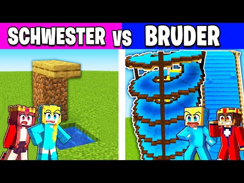 SCHWESTER vs BRUDER WASSERPARK BAU CHALLENGE in Minecraft!