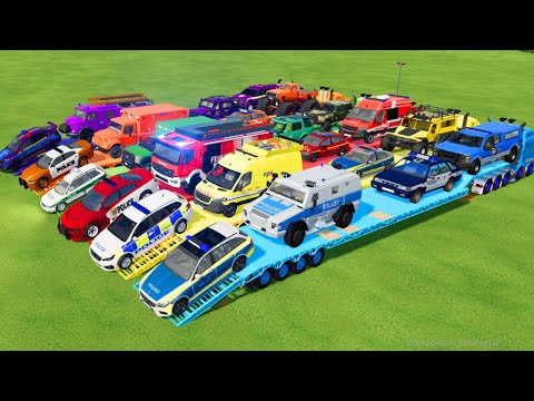 LOAD & TRANSPORT CARS, AMBULANCE, POLICE CARS, FIRE TRUCK, BUS, JEEP - Farming Simulator 22