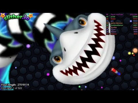 Slither.io A.I KING SHARK Vs TINY Pro Snakes - Epic Skin Slitherio Vip Gameplay - World Record