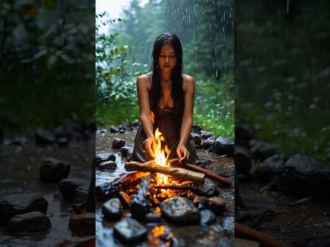 Woman Starting Fire in the Rain | Bushcraft Survival Challenge #survivalskills #firemaking