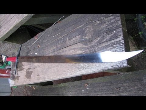 ATRIM Two Handed Falchion - Angus Trim Swords cutting test vs bottles and milk jugs