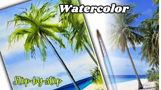 Watercolor Magic: Crafting the Perfect Palm Tree Beach Scene