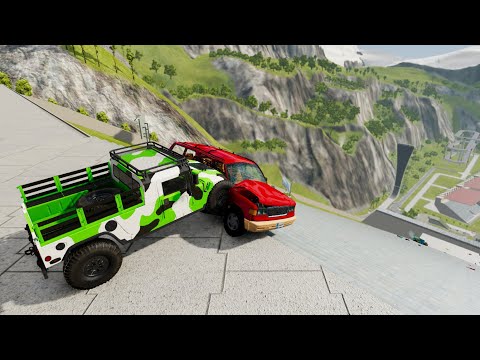 Stairs Jumps Down At High Speed With Side Impact #2 - BeamNG drive Down Stairs Jumps (Crash Test)