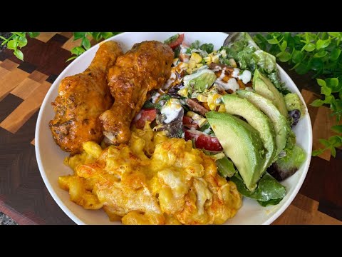 🔥BUFFALO CHICKEN , SWEET POTATO CORN SALAD, MAC & CHEESE ( Hidden Veggie but DELICIOUS 😱)
