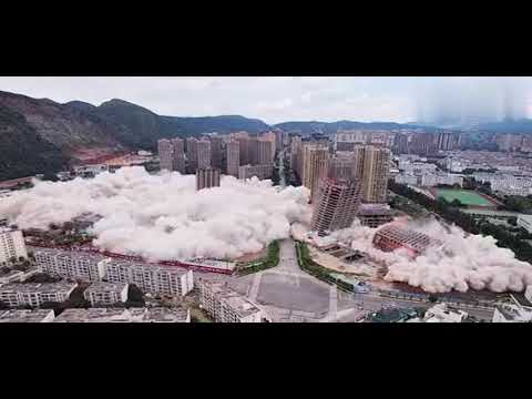 Blasting demolition of 15 unfinished buildings of The Liyang Star City project in Kunming City China