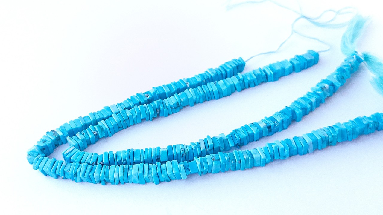 Howlite Turquoise | Smooth Square Heishi | Various 4.5-5.5mm Bead Size | 20cm Strand Length video