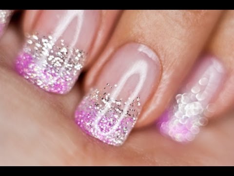 Silver and Pink Glitter nails UV gel