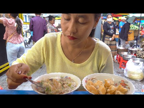 Porridge With Pork Organ and Fish - I Spent $1 For My Breakfast - Phnom Penh Street Food
