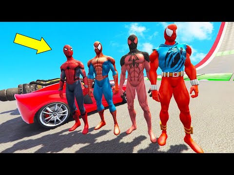 TEAM HOMEM ARANHA COM CARROS NO DESAFIO DE SUPER SALTOS NAS ALTURAS!!! JUMP Challenge SpiderMan