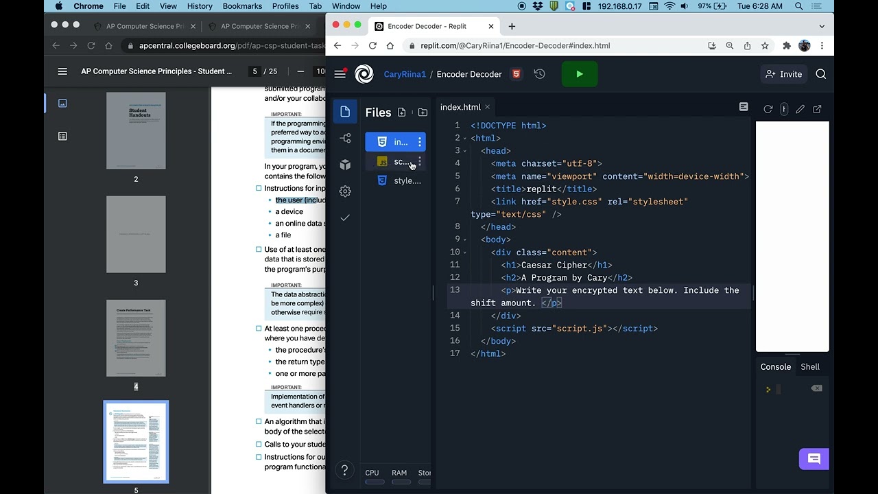 AP CSP - Caesar Cipher (Example Create Task)