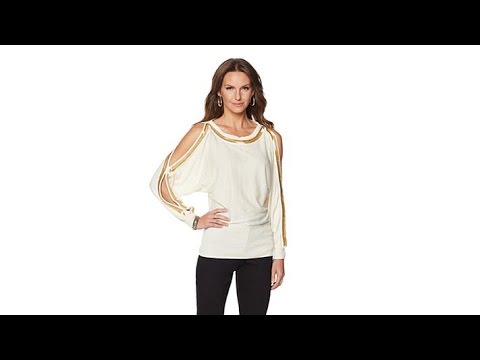 Colleen Lopez ColdShoulder Beaded Sweater